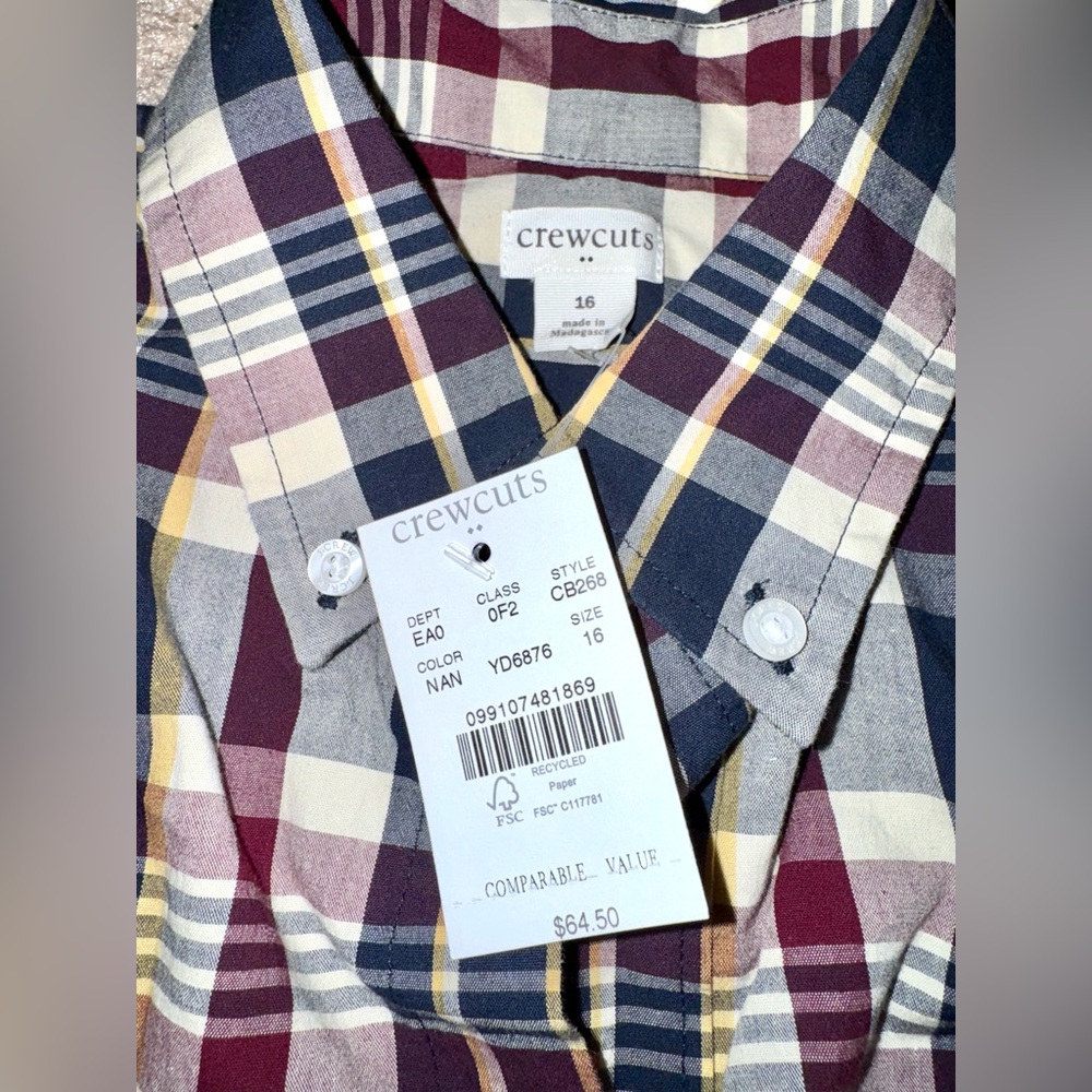 Crewcuts Boy’s Checkered Shirt - Navy, Yellow, Burgundy